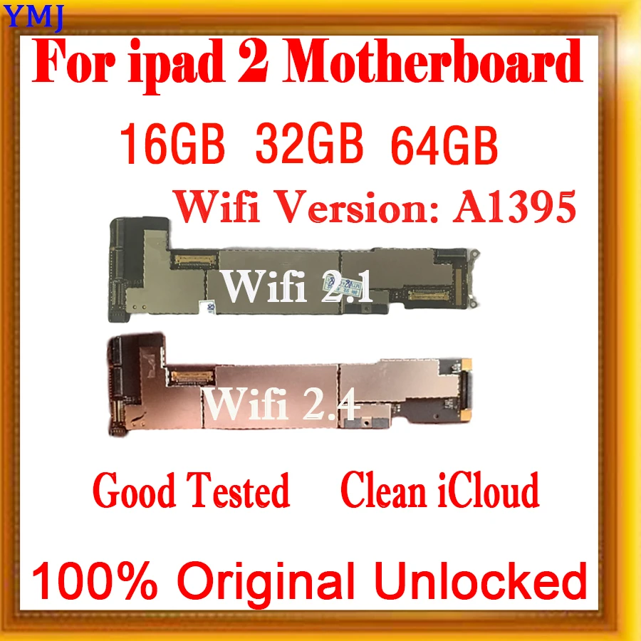 

Wifi Version 2.1 / 2.4 for ipad 2 Motherboard,100% Original Wifi +3G Version for Ipad 2 Mainboard With Chips 16GB/32GB/64G Plate