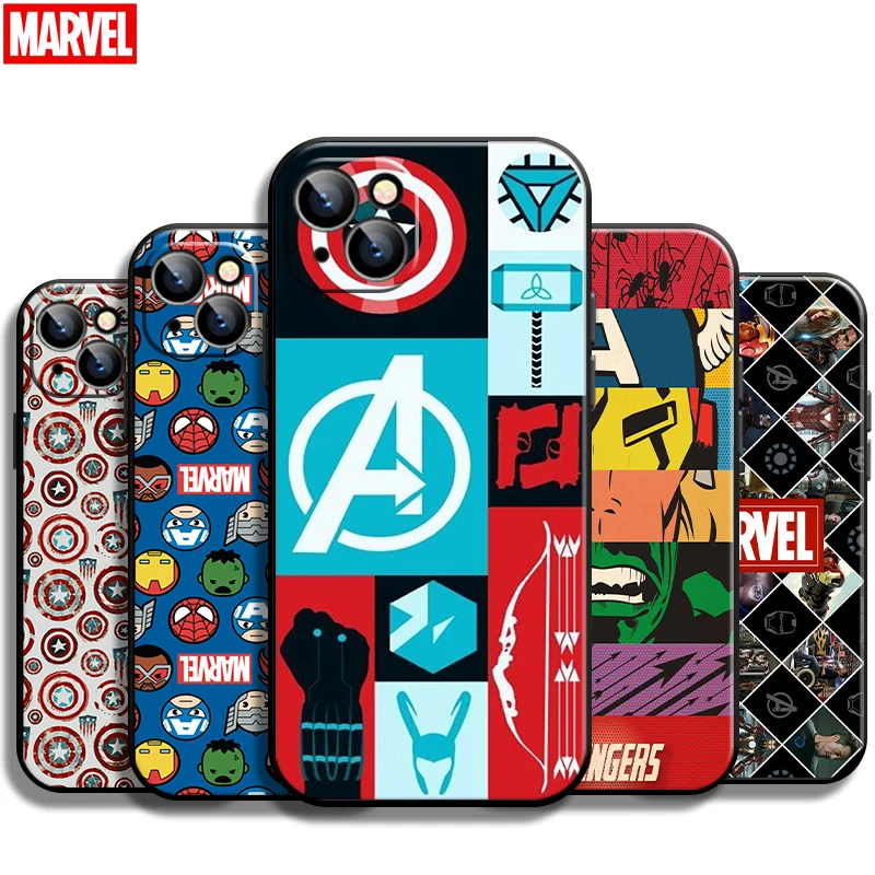 

Marvel Logo For Apple iPhone 13 12 11 Pro Max 12 13 Mini X XR XS Max SE 6 6S 7 8 Plus Phone Case Liquid Silicon Black Carcasa