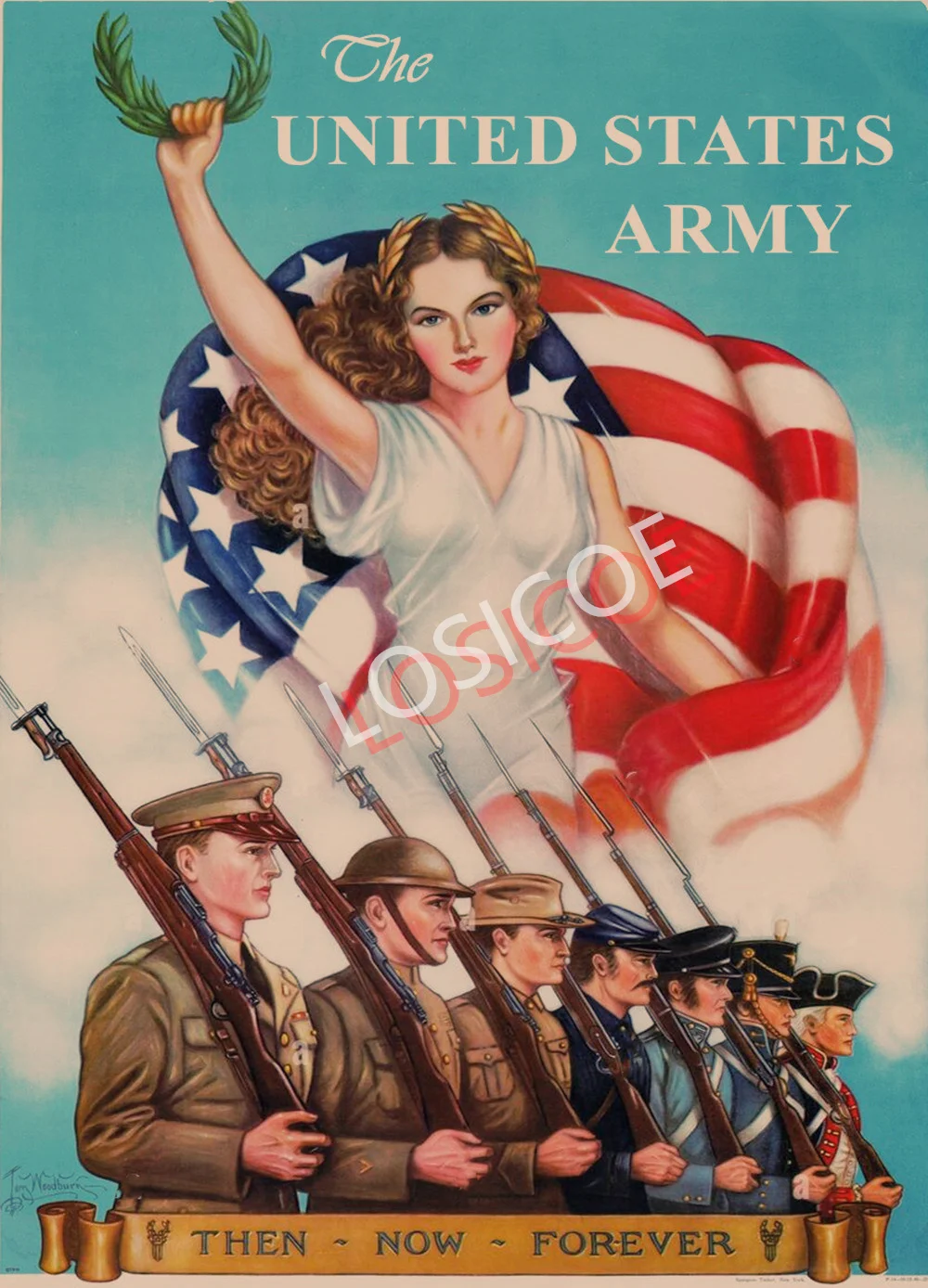 

The US Army Then Now Forever Poster Vintage WW II War Military Art Drawing Retro Kraft Paper Painting Wall Sticker Home Decor