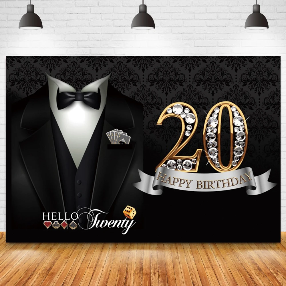 Фотофон с изображением счастливых мужчин 20 30 40-го дня рождения черный костюм