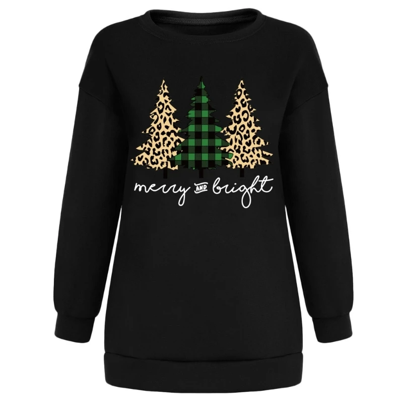 

Women's Christmas Tree Print Fleece Long Sleeve Sweatshirt Casual Fall Tops