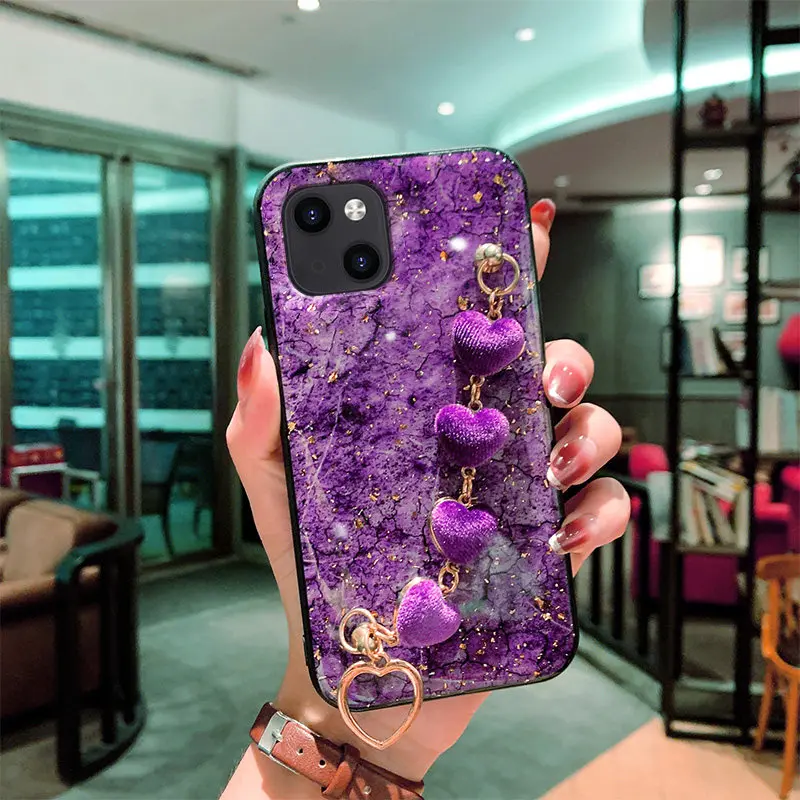 For iPhone 13 Case Plush Love Heart Bracelet Case For iPhone 12 11 11Pro Max X XS XR XSMax SE2020 6 7 8 Plus Chain Strap Cover