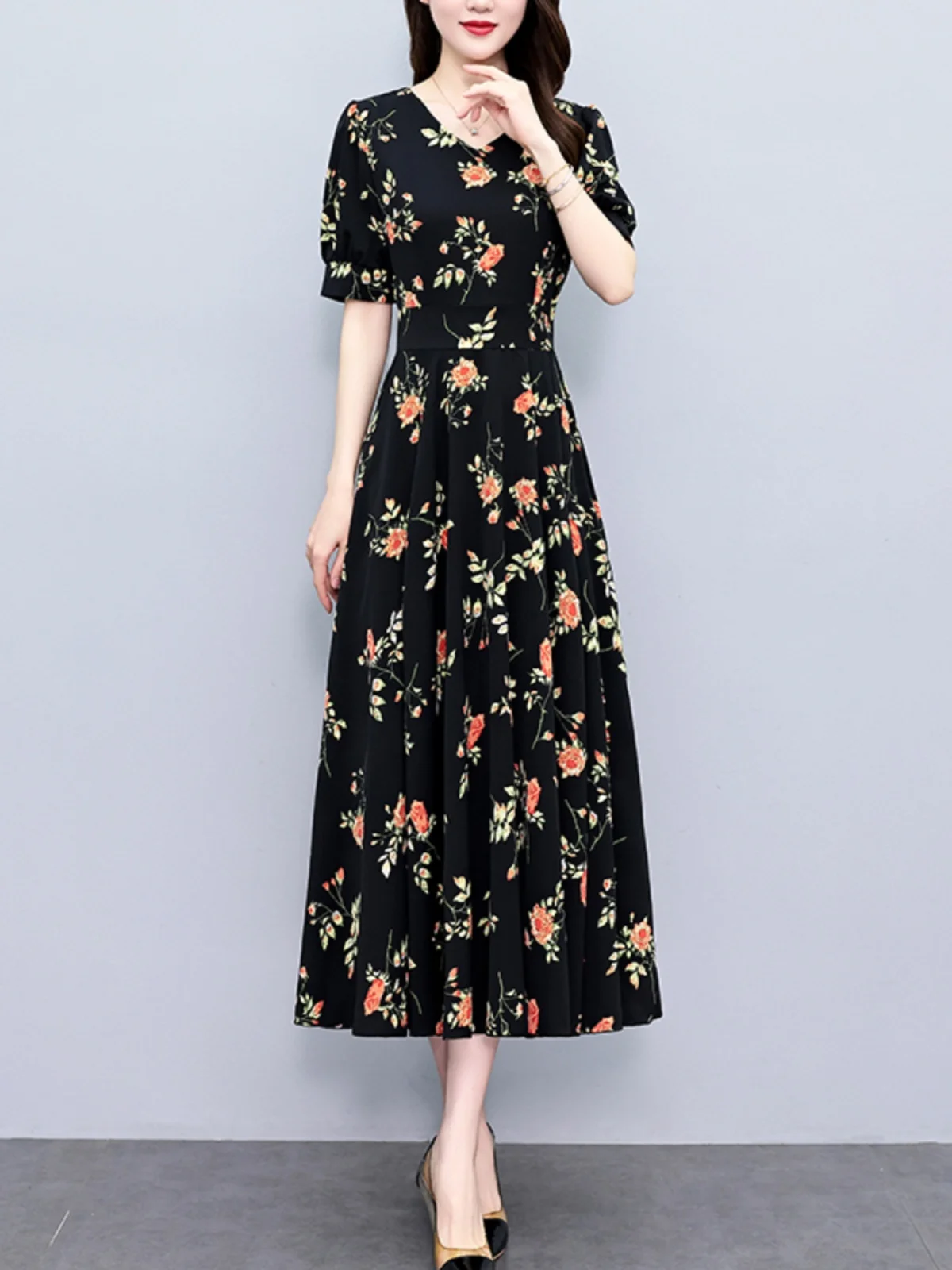 Женское шифоновое платье с цветочным принтом Элегантное Длинное знаменитости