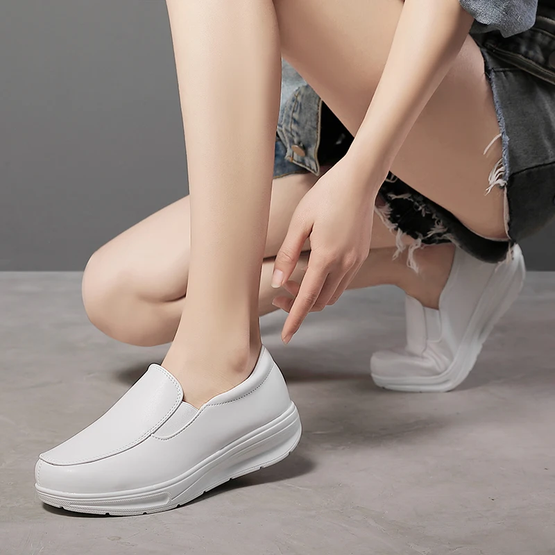 Sneakers Women Nurse White Shoes Comfortable Women Walking Shoes Breathable Female Flats Footwear Platform Lightweight Slip-On