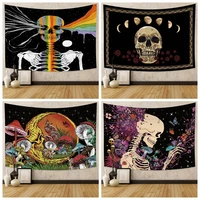 psychedelic rainbow skull tapestry wall hanging mandala witchcraft aesthetic room hippie decoration astrology divination home