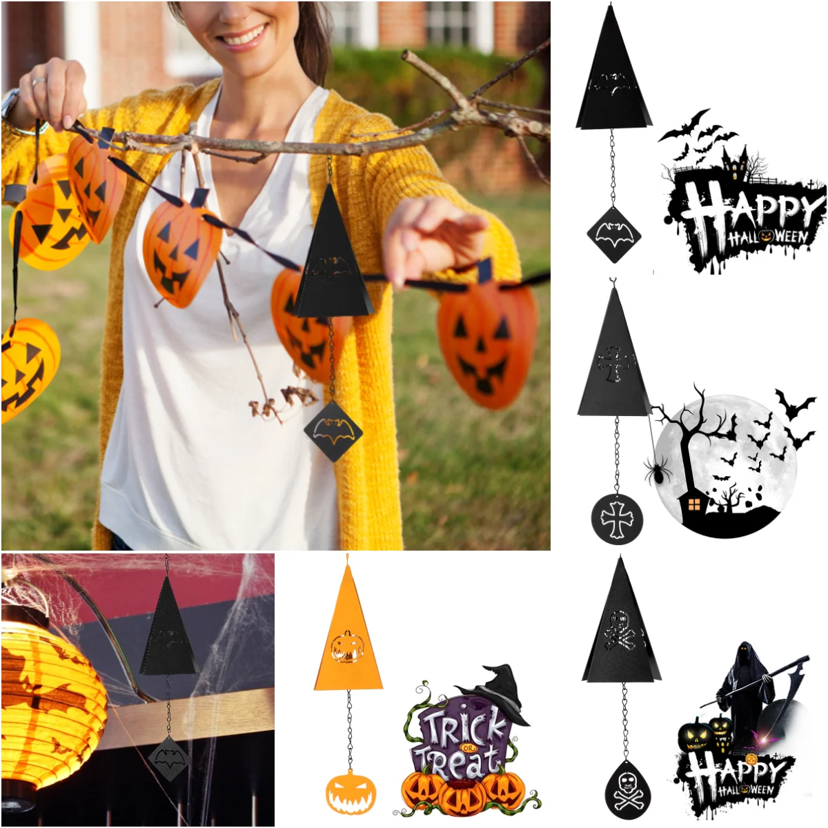 

Ветряные колокольчики на Хэллоуин летучая мышь треугольник череп крест ветер Спиннер колокольчик домашний декор сад двор вечерние НКА вис...