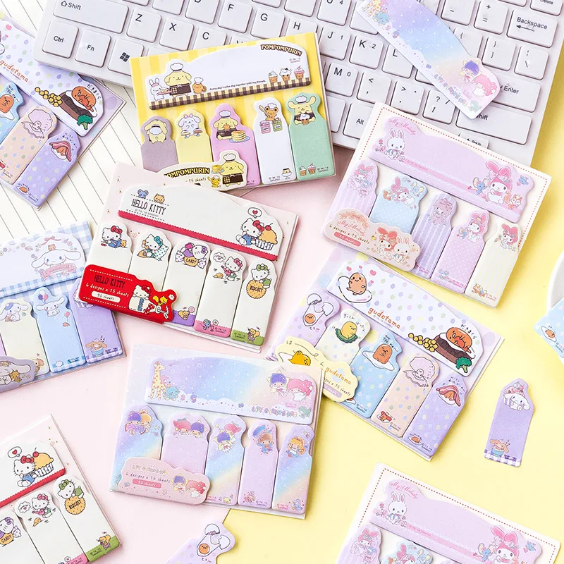 

90 Pcs Sanrioed Kawaii Anime Serise Post-It Notes Kuromi Kittys My Melody Cinnamoroll Bericht Post Nota Memo Voor Meisjes Gift