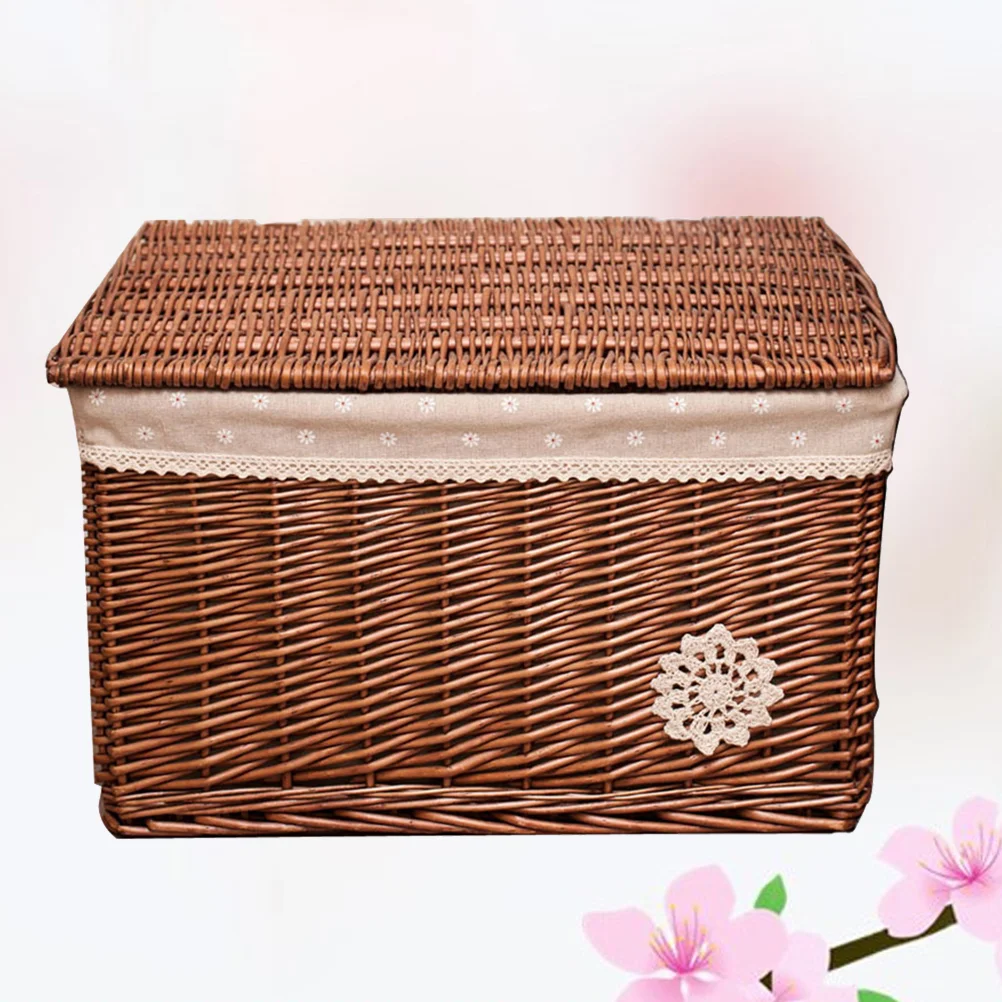 

Basket Storage Wicker Woven Box Rattan Baskets Seagrass Bins Organizer Lid Fruit Sundries Picnic Bin Rectangular Lids Closet