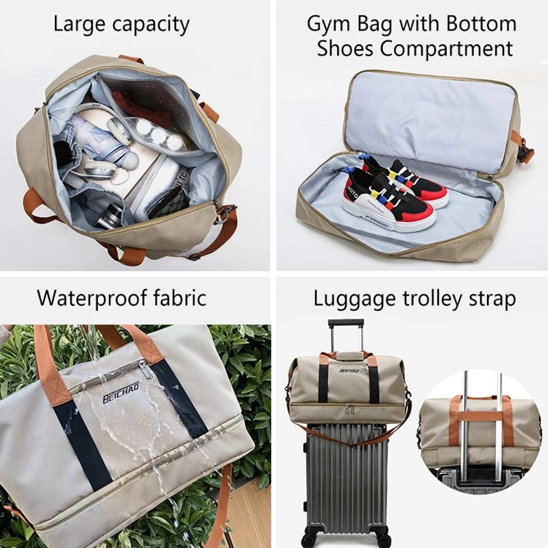 Sports Duffle Bag Men Waterproof Green Travel Bags For Women Large Capacity Gym Bag Weekend Female Messenger Bag Dry And Wet