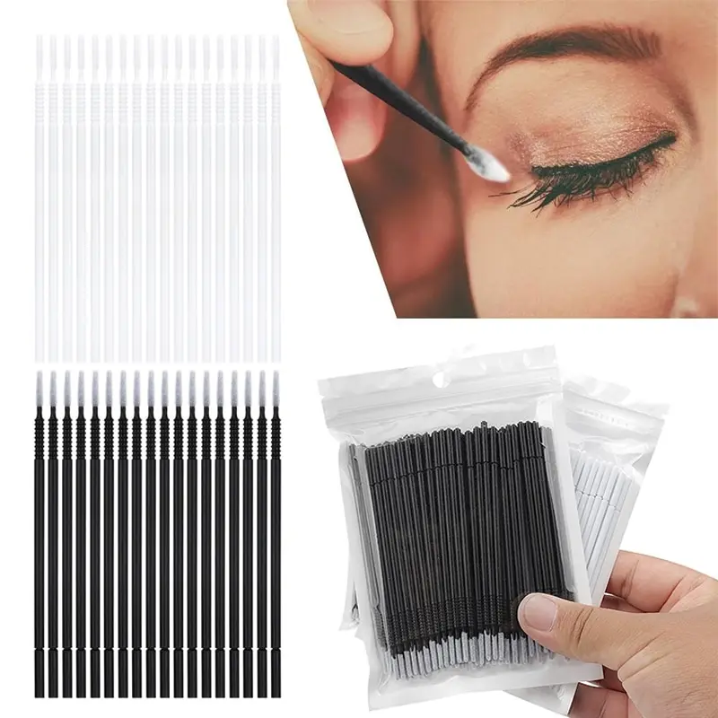 

100pcs Disposable Cleaning Cotton Swabs Multifunctional Cotton Swabs Bendable False Eyelash Grafting Micro Brush Applicator