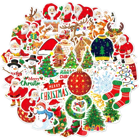 50 шт. рождественские наклейки, голографическая лазерная фотография, Рождественская подарочная карта, сделай сам, скрапбукинг, наклейка, Санта-Клаус, снежинка, декор для детей