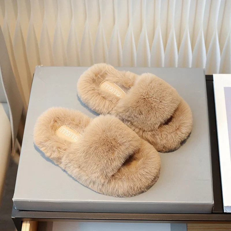 

CAPSELLA KIDS Girls Autumn Winter Plush Slippers Shoes For Children Girls Patchwork Slip-On Slippers Shoes Size 26-36