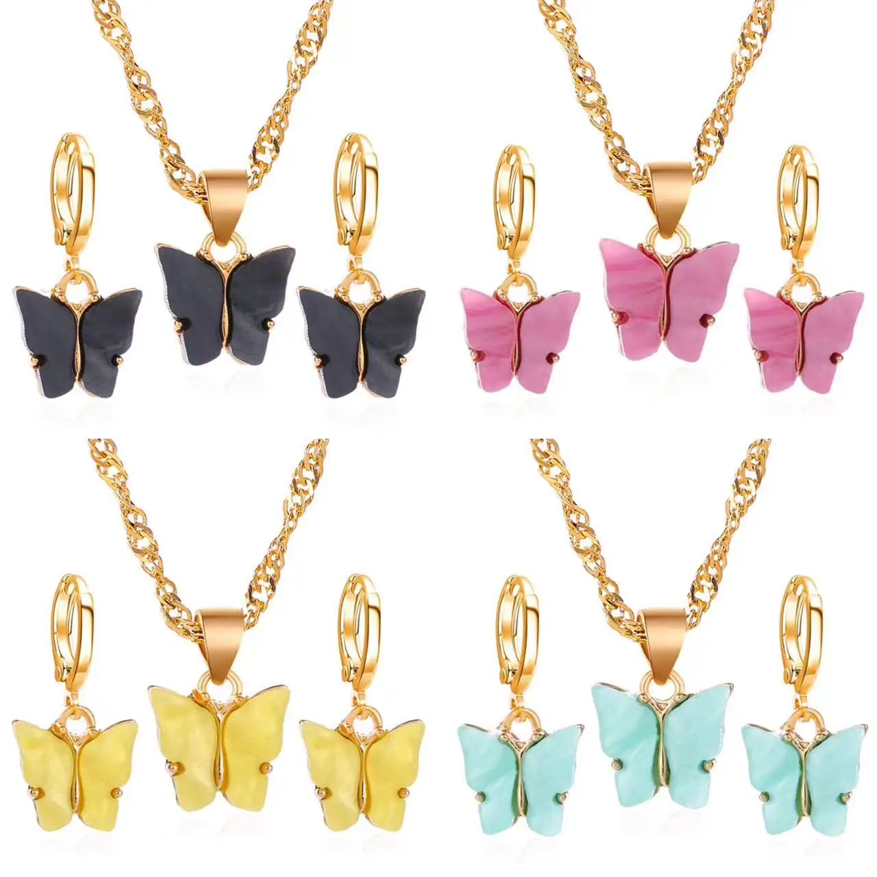 

Европейский и американский модный комплект из 2 предметов ювелирные изделия горячая Распродажа набор акриловых бабочек ожерелье серьги с п...