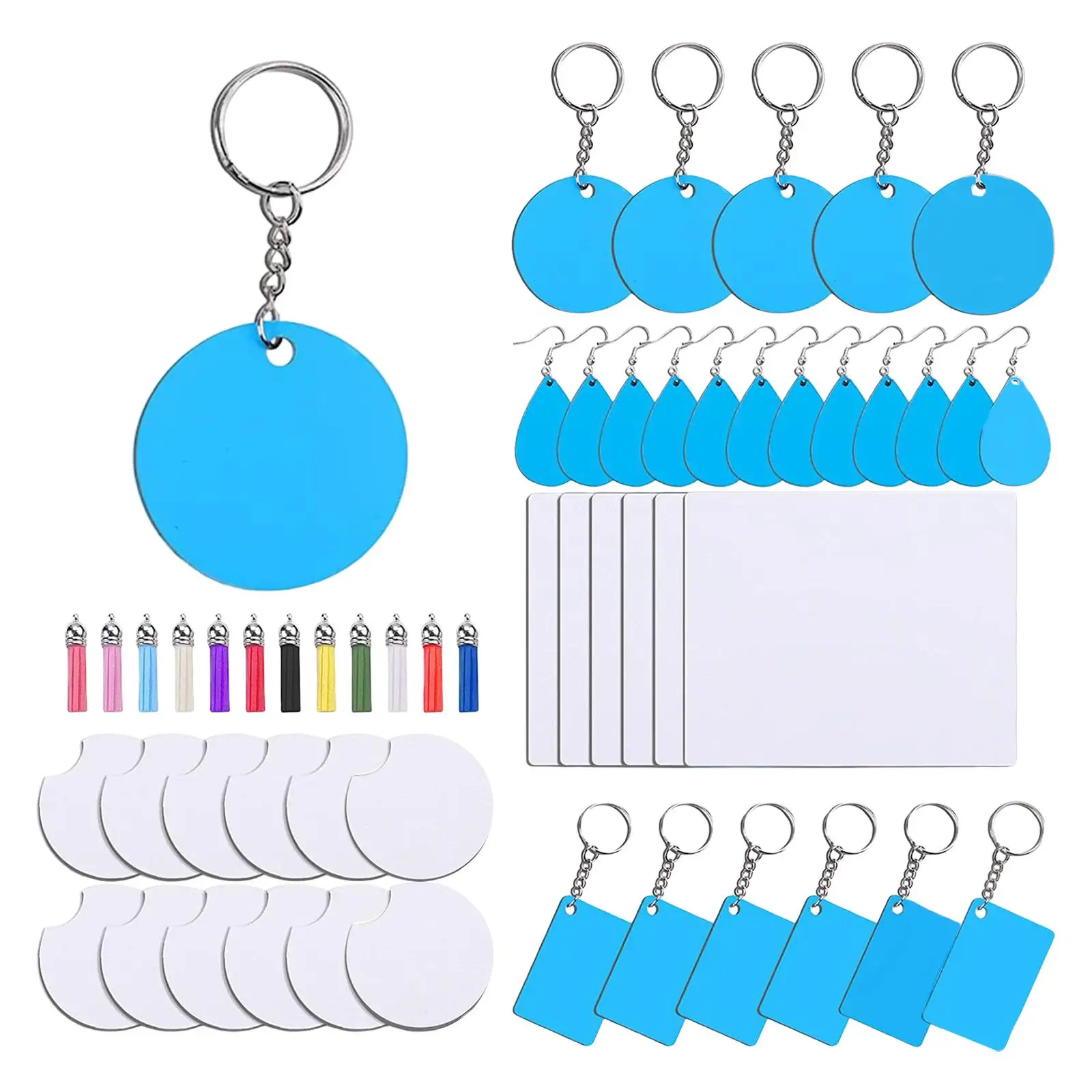 

54Pcs Sublimation Blank Products DIY Heat Press Printing for Practicing DIY Customize Image Accessory Keychain, Earring Blanks