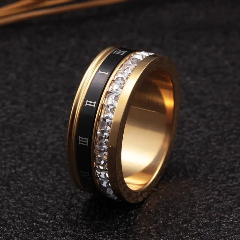

High Quality Stainless Steel Roman Numerals Design Men Women Charm Rings Brand Charm Wedding Party Crystal Fashion Rings anillo