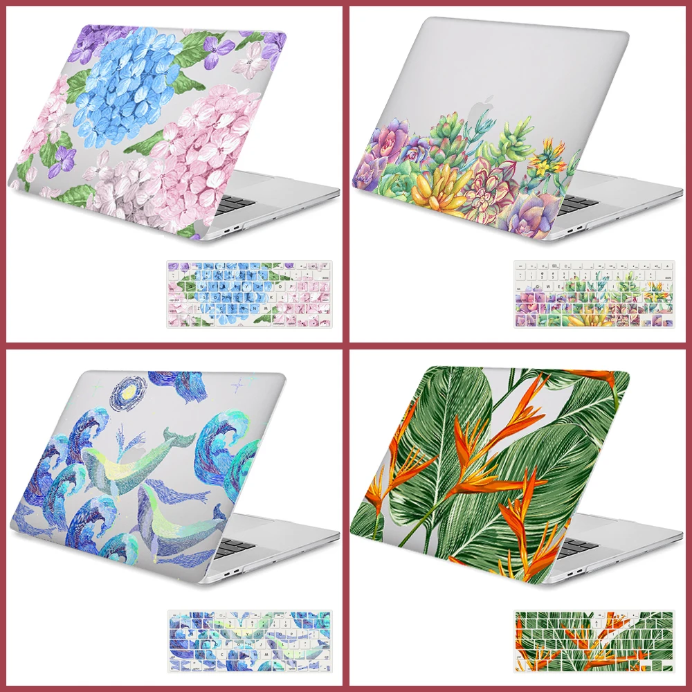 

2022 New Green Leaves Printed Plastic Case for MacBook Air13.6 M2 A2681 Touch Bar Case with Keyboard Cover