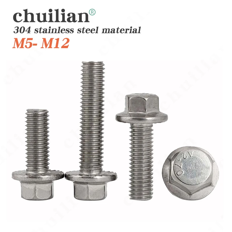 

1/10pcs M5 M6 M8 M10 M12 A2-70 304 Stainless Steel GB5787 Hexagon Head with Serrated Flange Cap Screw Hex Washer Head Bolt