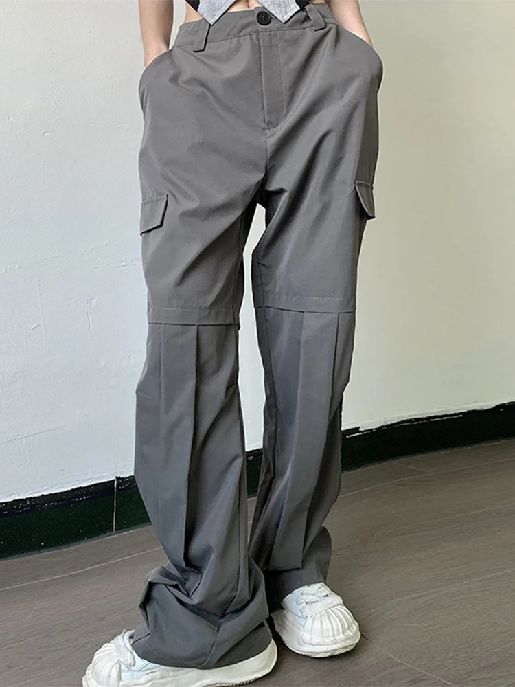 

Women Solid Color Retro Cargo Pants Fashion New Straight Wide Leg Soft Baggy Trousers Female American Style Streetwear Hip Pop