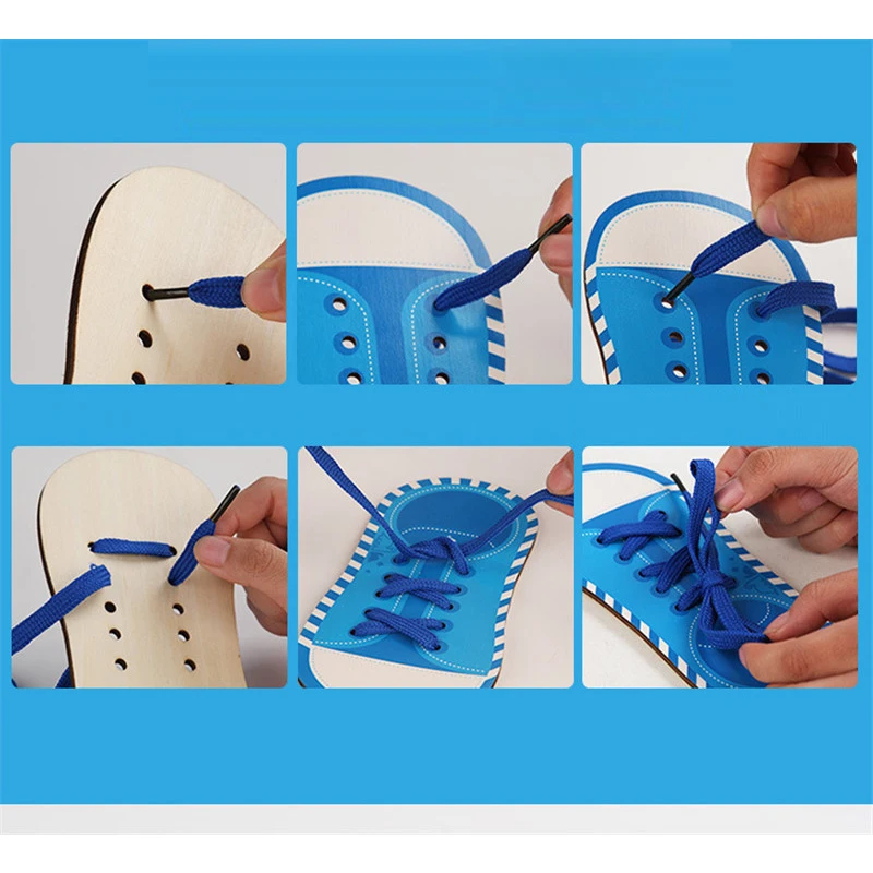 4 in 1 Montessori DIY Handmade Threading Beads Lacing Game Art and Crafts Early Educational Stringing Toy for Baby Children