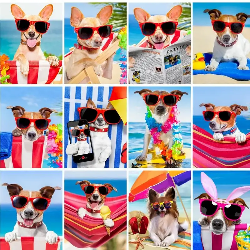 

GATYZTORY Diy Painting By Numbers Sunglasses Dog 60x75cm Paint By Numbers For Adult Animals Frame Canvas Painting Unique Gift