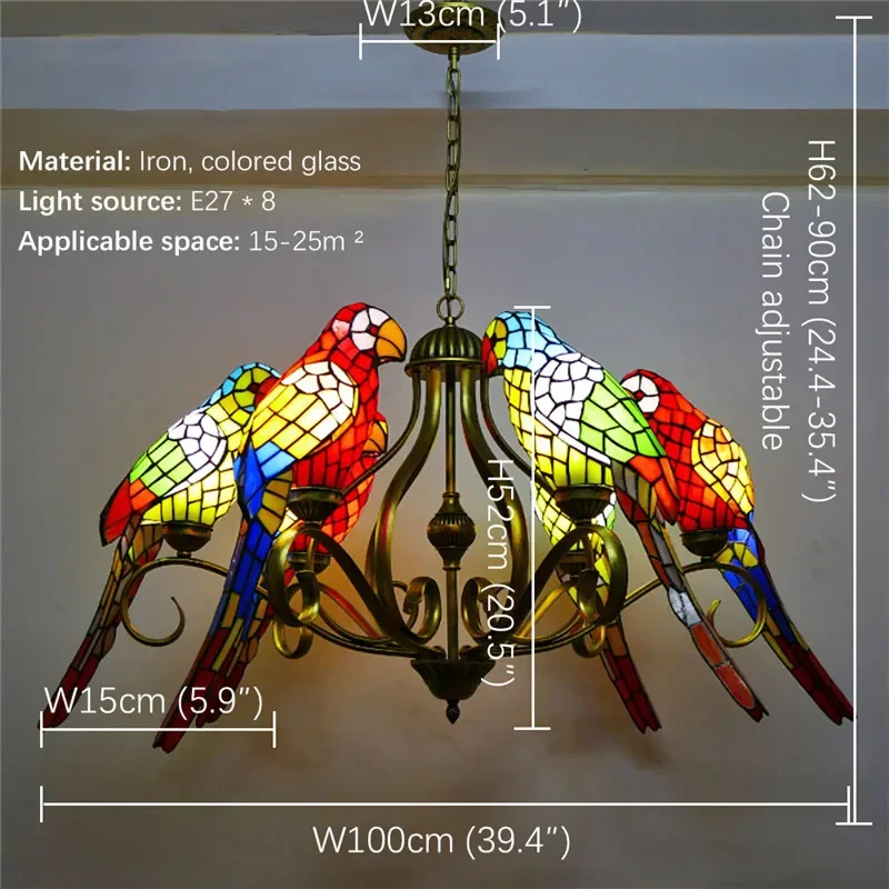 AOSONG Люстра Тиффани в виде попугая винтажном стиле креативный цветной стеклянный
