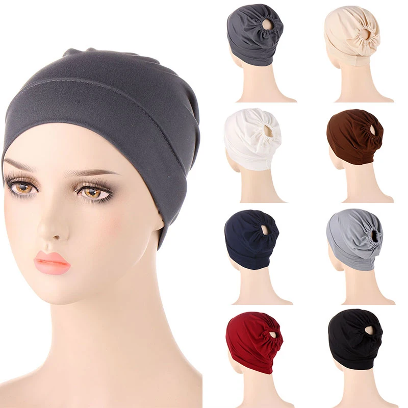 

2022 New Indian Hijab Hats Fashion Women Inner Bonnet CapSoft Turban Hat Headbands Headwear Streetwear Female Hedging Cap Solid