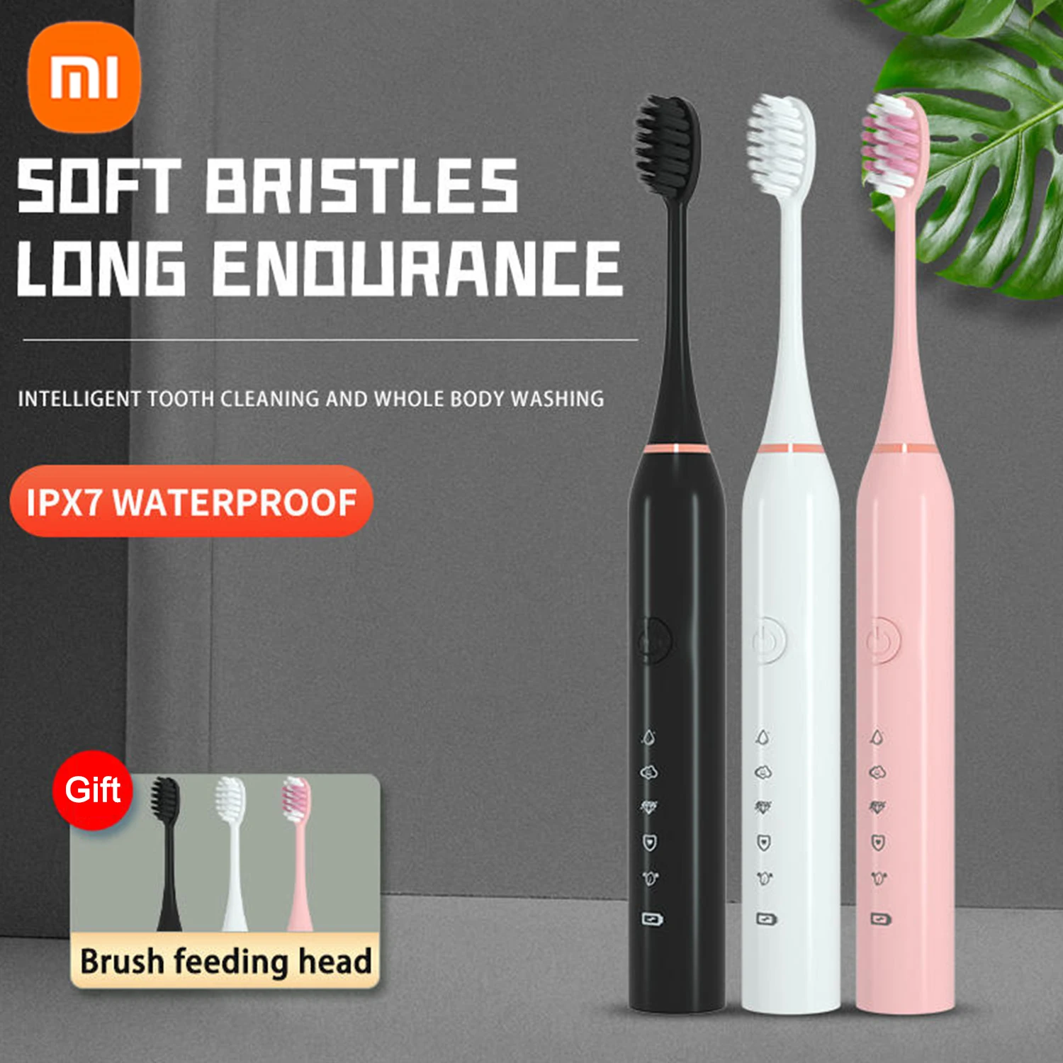 

Electric Toothbrush Battery Sonic Vibrating Toothbrushes Waterproof Soft Bristle Toothbrush With 3 Replacement Toothbrush Heads