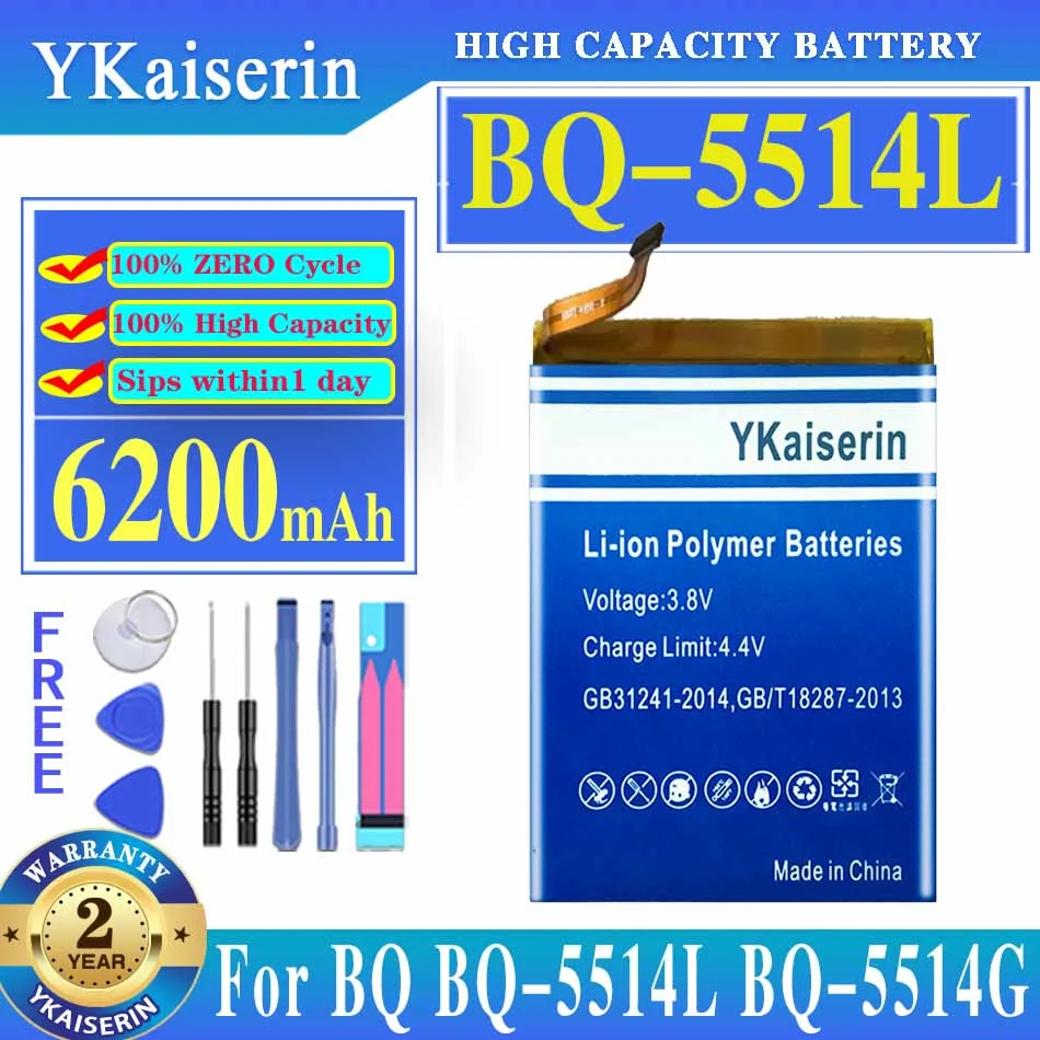 

YKaiserin BQ 5514L 6200mAh Battery For BQ BQ-5514L BQ-5514G for Micromax ACBPN50M03 Cell Phone Batteria + Free Tools