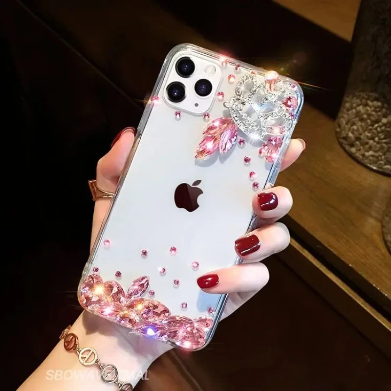 Clear Diamond Cover For iphone 15 14 13 12 11 Pro MAX XR Case Design Bling Glittery Shiny Cell Phone clear shockproof