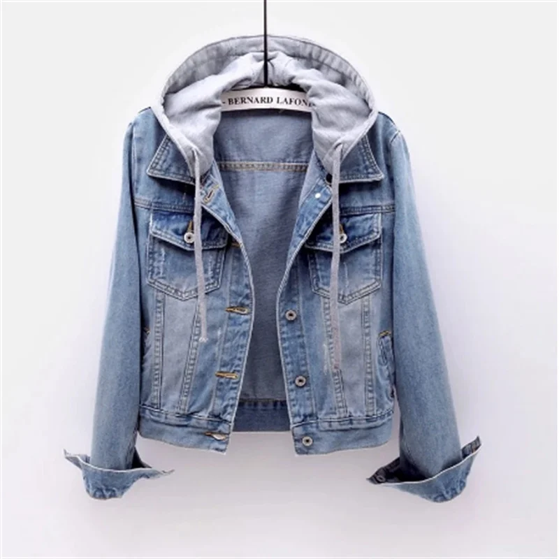 

New Long Sleeve Slim Hooded Jacket Wild Student Top Denim Short Jacket Women Short Women Jeans Jacket Bomber Jacket