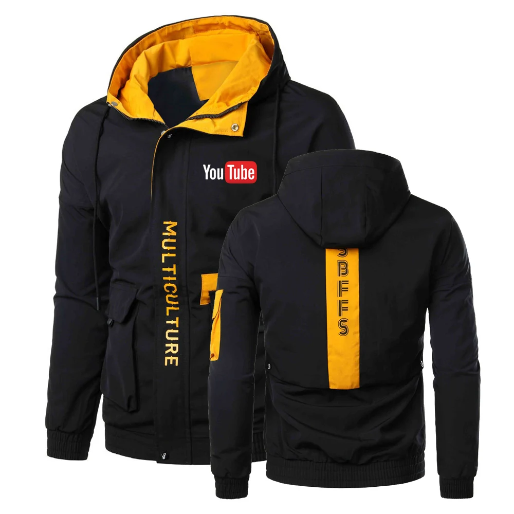 

2022 YouTube Men's Windbreaker Waterproof Hooded Zipper Hoodies Coats Harajuku Jacket Autumn Outwear Top