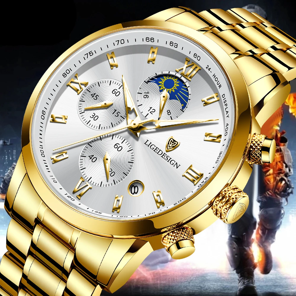 Часы наручные LIGE Мужские кварцевые, брендовые Роскошные модные деловые повседневные спортивные водонепроницаемые, 2023