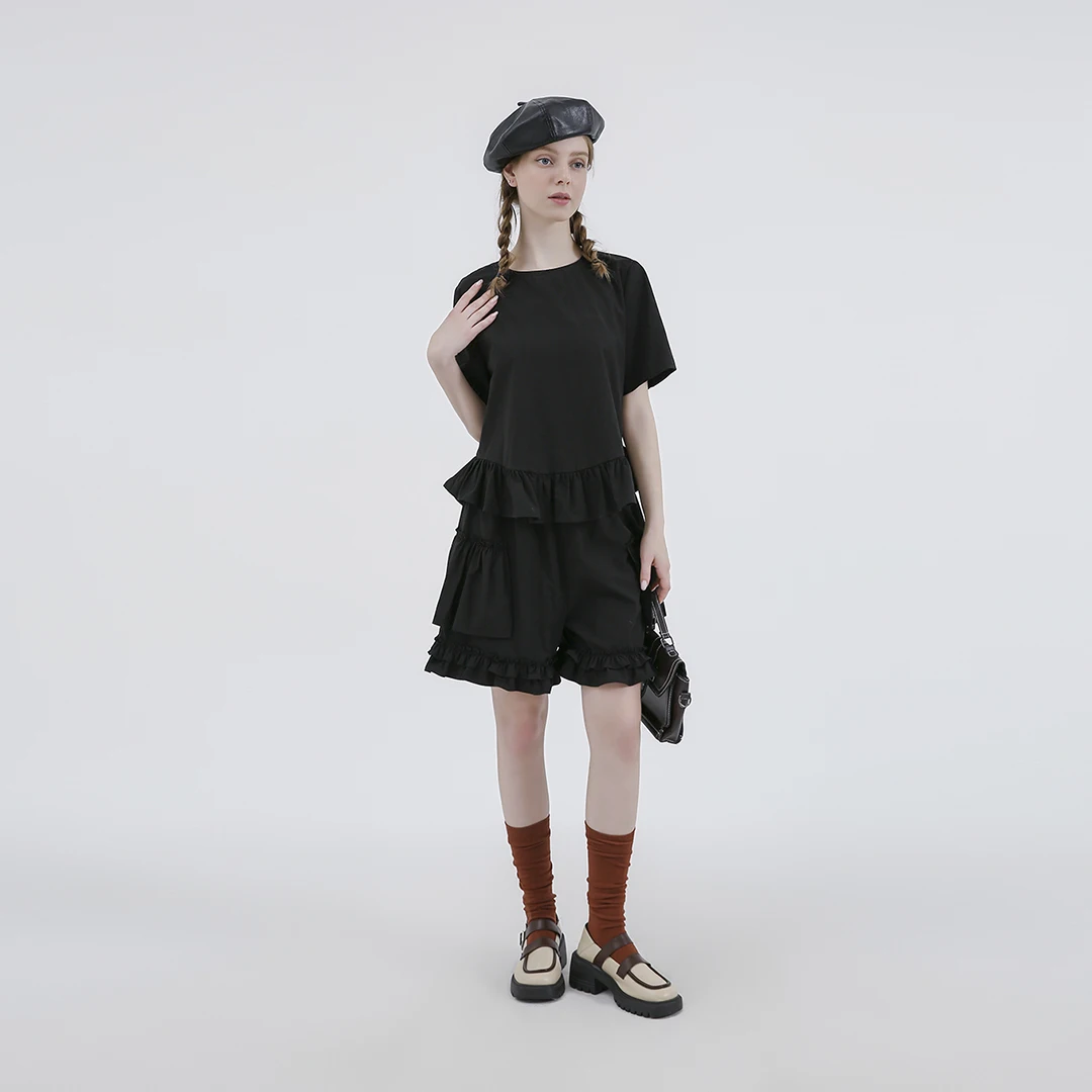 Leorlax Original Design 2023 New Solid Color Shorts Women Loose Casual Ruffled Straight Elastic Waist Pants Summer 22062