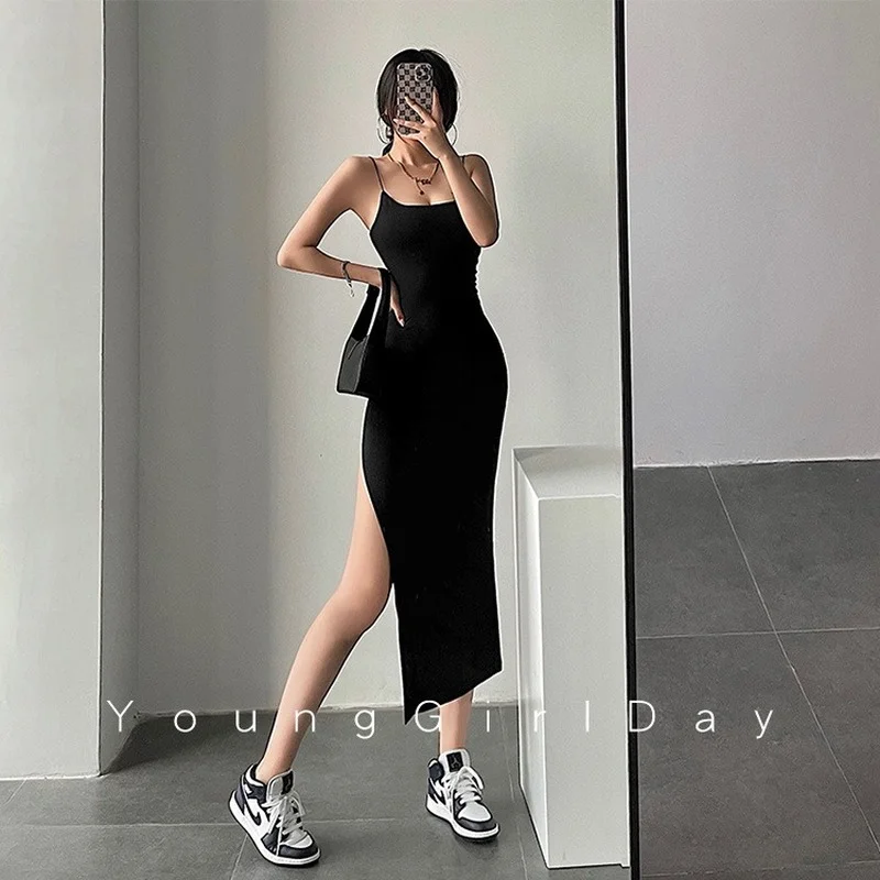 

Summer Vintage Long Bodycon Dress Women Sexy Sleeveless Club Party Dress Ladies Solid Black Skinny Elegant Mini Dress X151