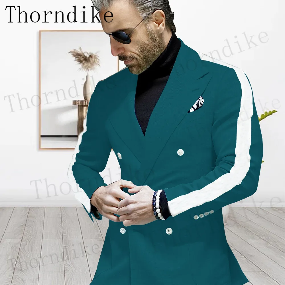 

Модные солнечные мужские костюмы Thorndike, двубортные (пиджак + брюки), облегающие костюмы для свадебной вечеринки, смокинги