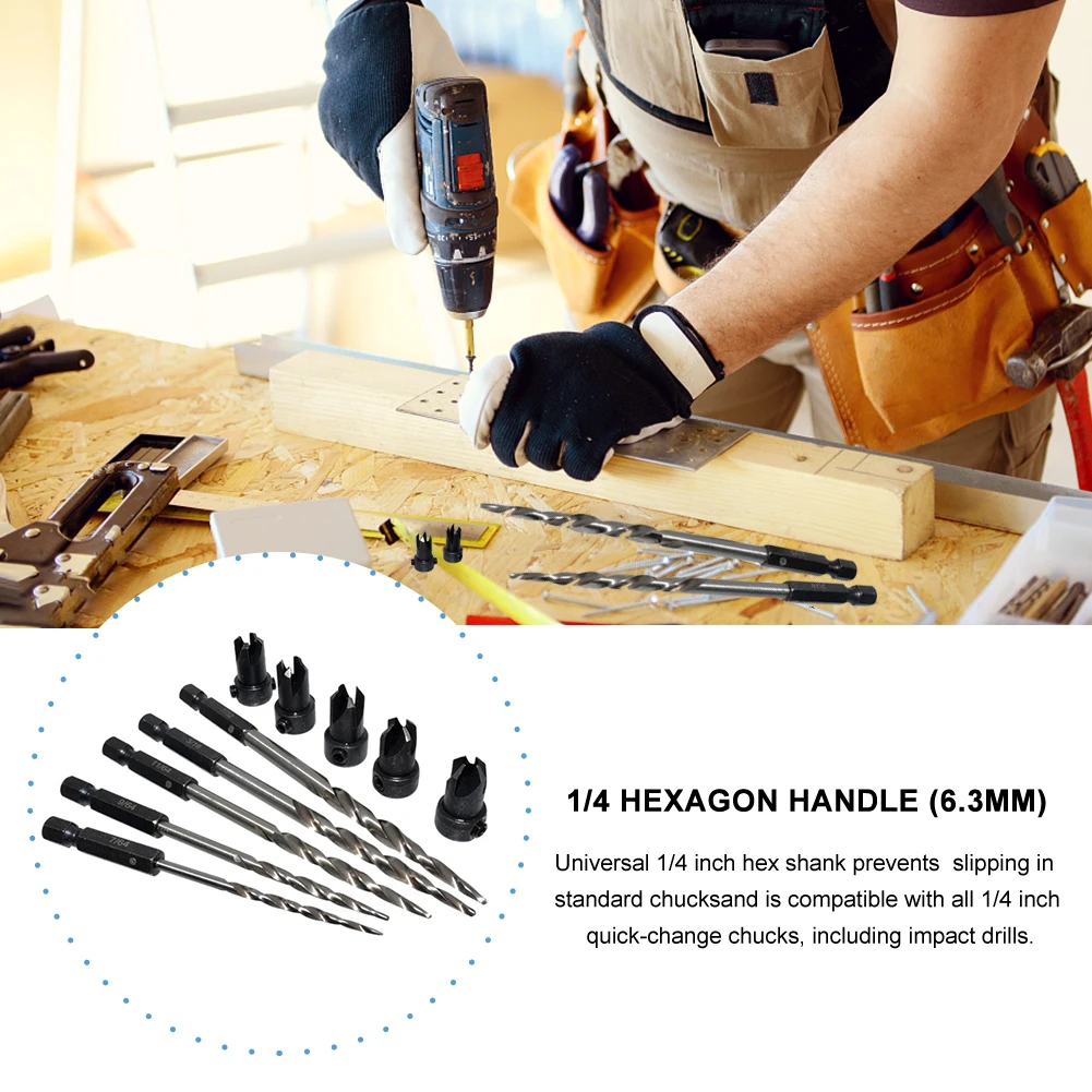 

11pcs Wood Countersink Drill Bit Set With Chamfer Tools Quick Change Tapered Hex Shank Portable Reamer Durable Accessories Home