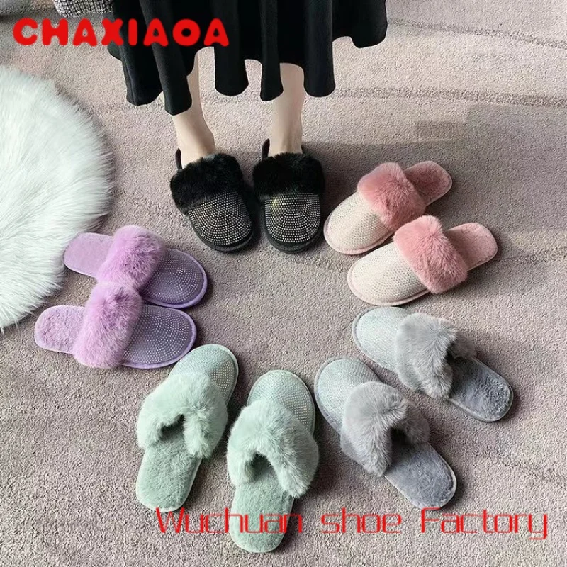 

QY730 Keep Warm Indoor Shoes Women Home Slippers Thick Fur Plush Slippers Winter Faux Suede Slippers Unisex Cotton Shoes