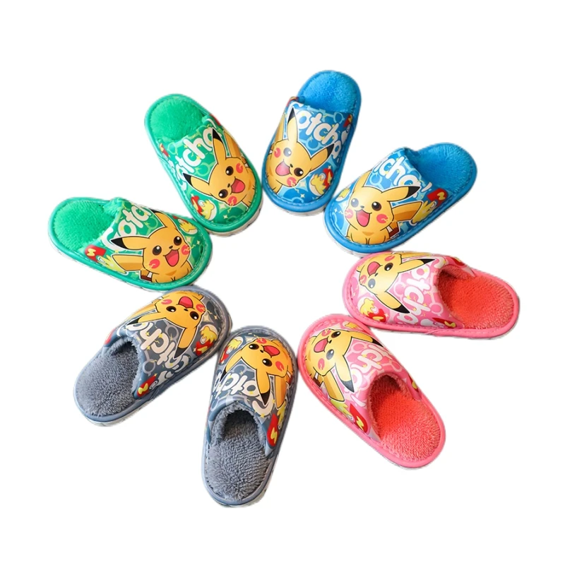 

Детские хлопковые тапочки Покемон Пикачу аниме мультфильм зимние домашние Нескользящие ветрозащитные теплые водонепроницаемые подарок на день рождения