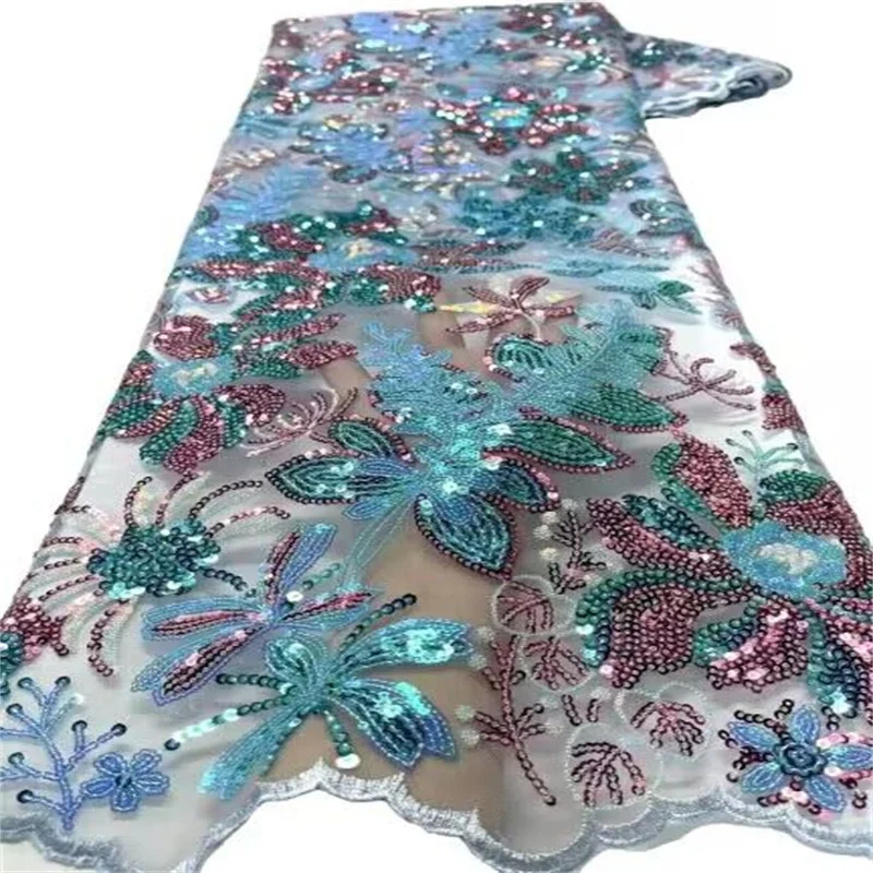 

Роскошная фототкань 2023, высококачественные блестки, многоцветная вышивка, африканская французская кружевная ткань для платья