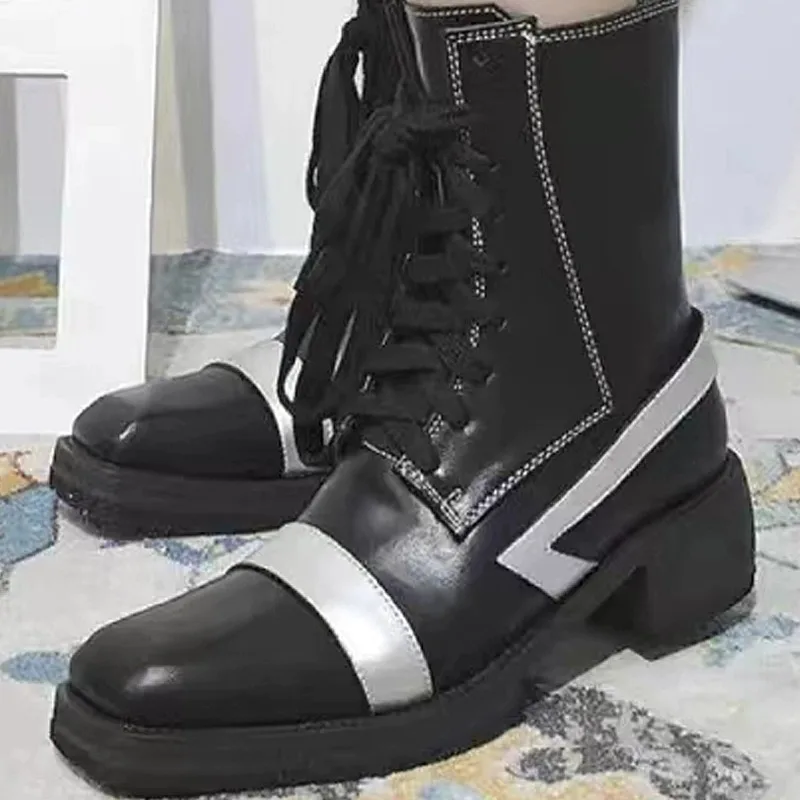 

Ботинки женские из лакированной кожи, на толстом каблуке, с квадратным носком