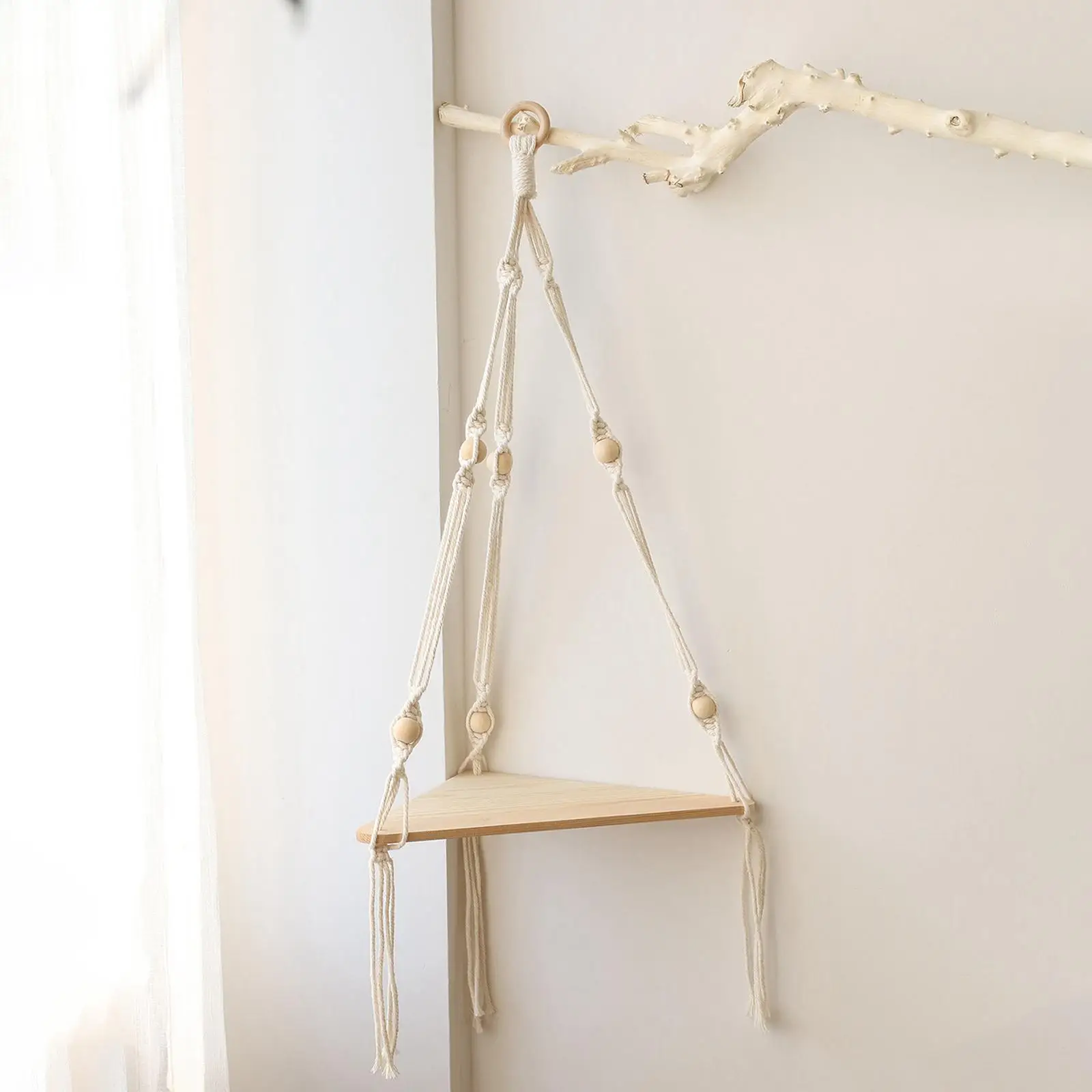 

Macrame Wall Hanging Shelf Wall Decor Corner Shelf Rack Rustic for Indoor