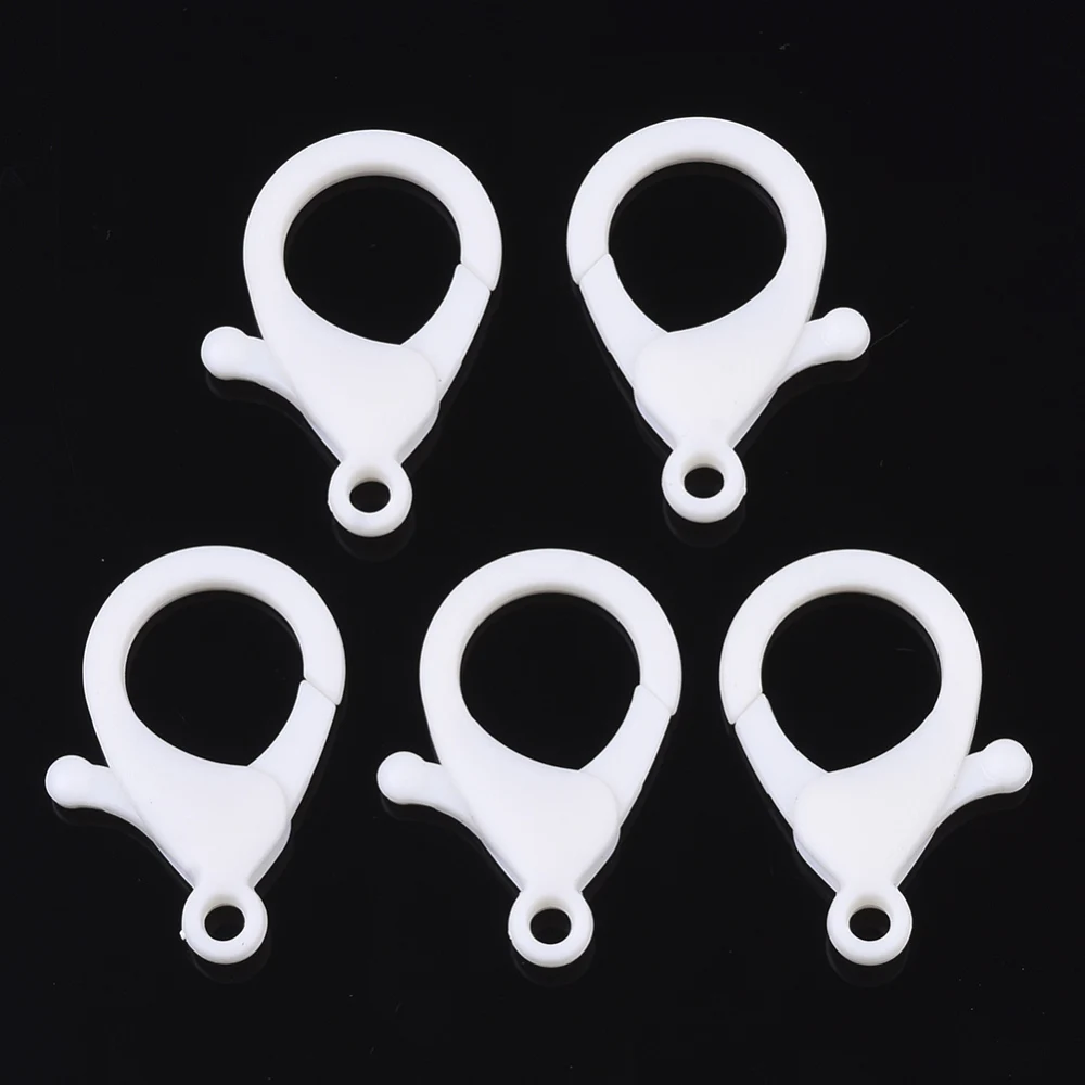 

50PCS Plastic Lobster Claw Clasps White 35x24.5x6mm Hole: 3mm