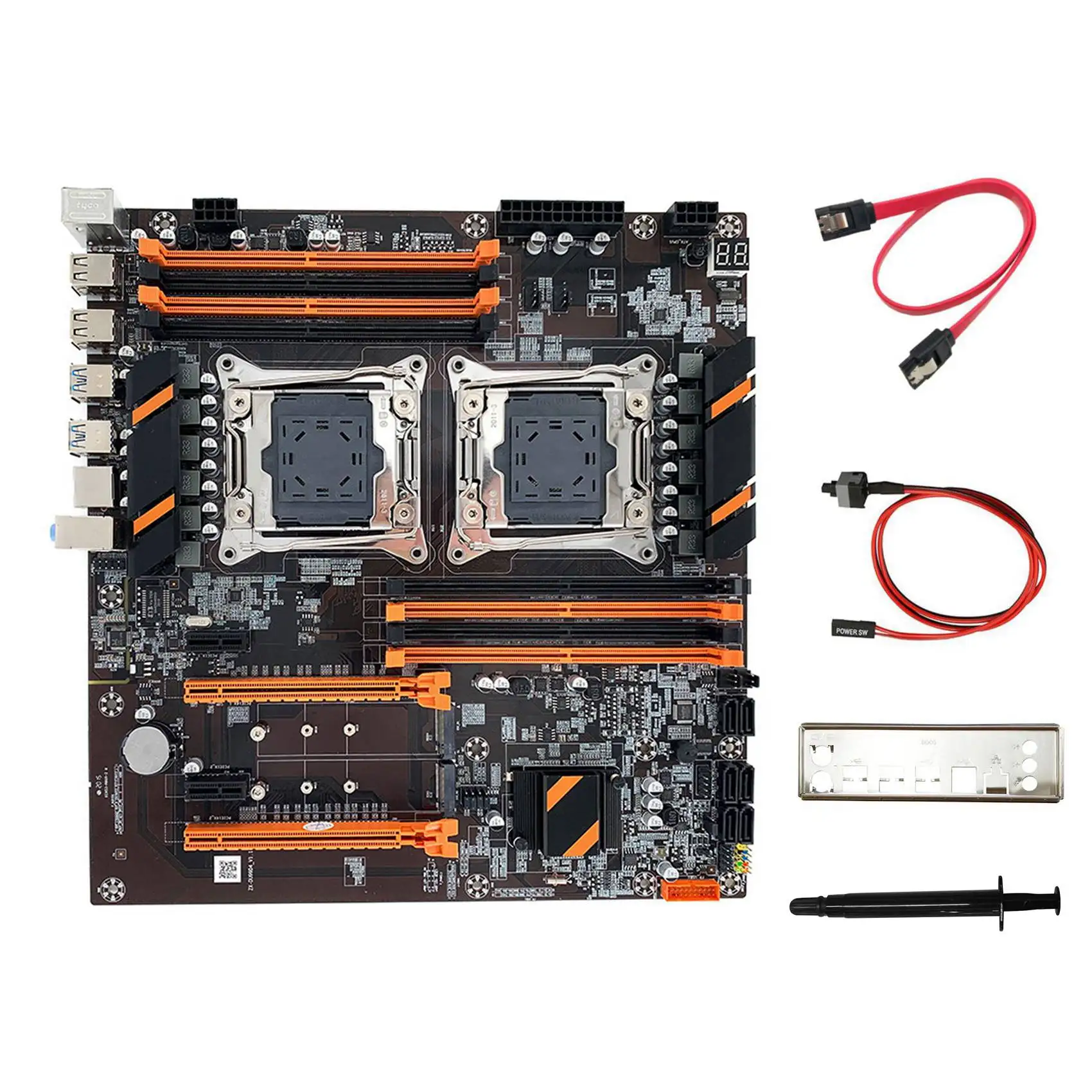 

X99 Motherboard Dual CPU Slot+SATA Cable+Switch Cable+Baffle+Thermal Grease LGA 2011 DDR4 SATA 3.0 Support 2011-V3 CPU