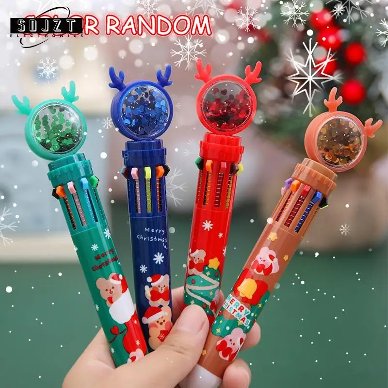 

Мультяшная шариковая ручка 10 цветов, Санта-Клаус, Рождественская елка, олень, шариковая ручка, подарки на Рождество, канцелярские принадлеж...