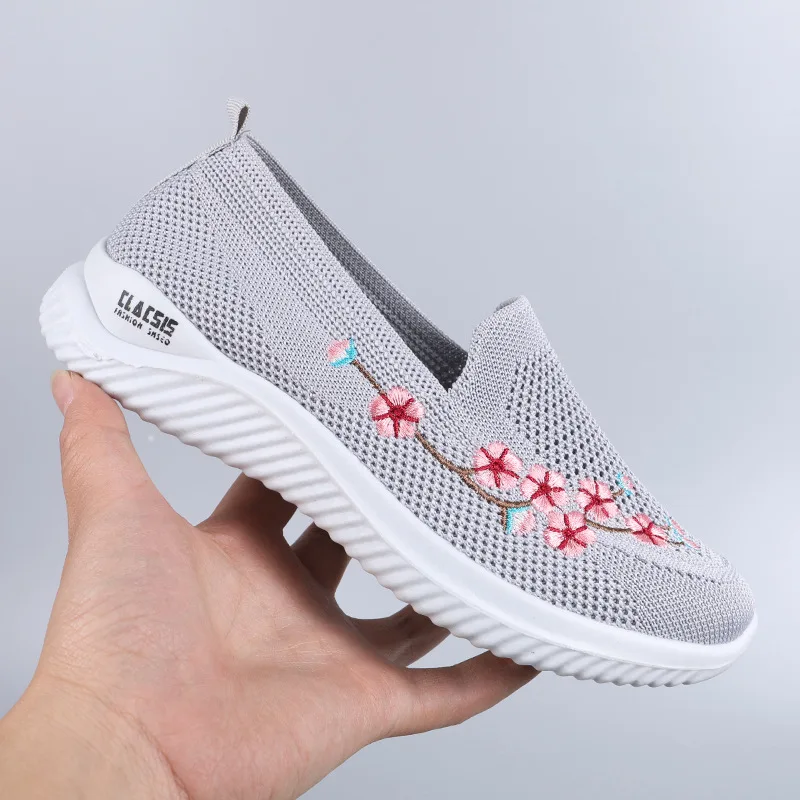 Women Summer Sneakers Mesh Breathable Floral Comfort Mother Shoes Soft Fashion Female Footwear Light Ladies Ballet Shoes