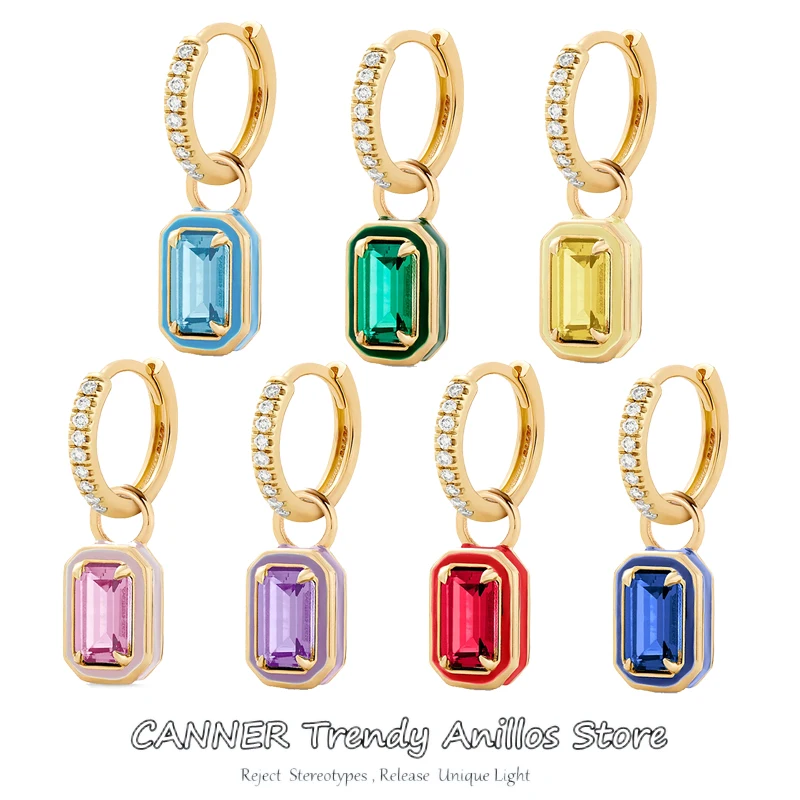 

CANNER 1pc 925 Sterling Silver Simple Shiny Zircon Dripping Oil Hoop Earrings Gold Plating Jewelry Crystal Dangle Earrings Women