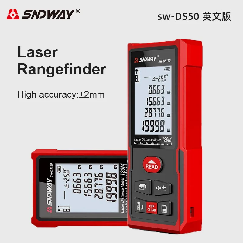 

SNDWAY SW-DS50 Laser Distance Meter 50m70m100m120m Rangefinder Digital Range Finder Trena Roulette Ruler Distance Measuring Tape