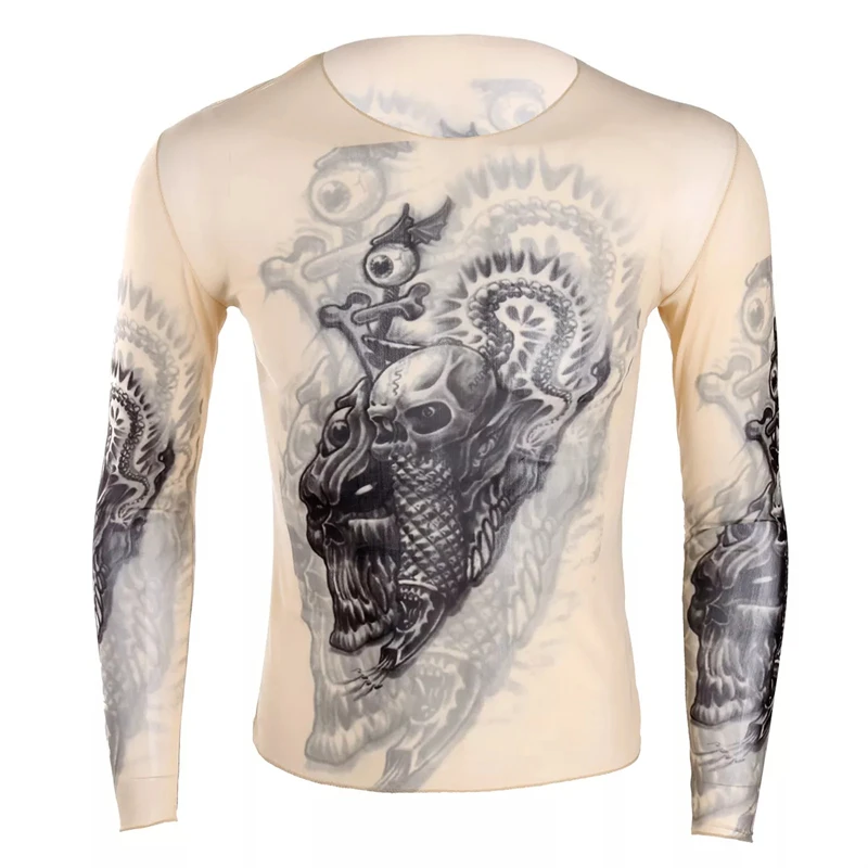 Фото Trend Realistic Tattoo Graphic T Shirt For Men Spring Autumn Fashion 3D Printed Long Sleeve T-shirt Cool Streetwear Loose Tops №1
