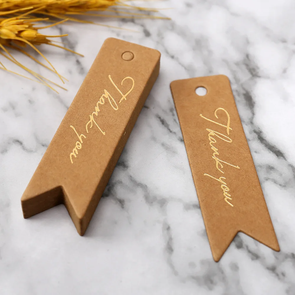 Подарочные бирки, карты с благодарностью, 50 шт., 7x2 см, белые, крафтовые, черные, красные бумажные этикетки, товары для упаковки на свадьбу, день рождения, Рождество