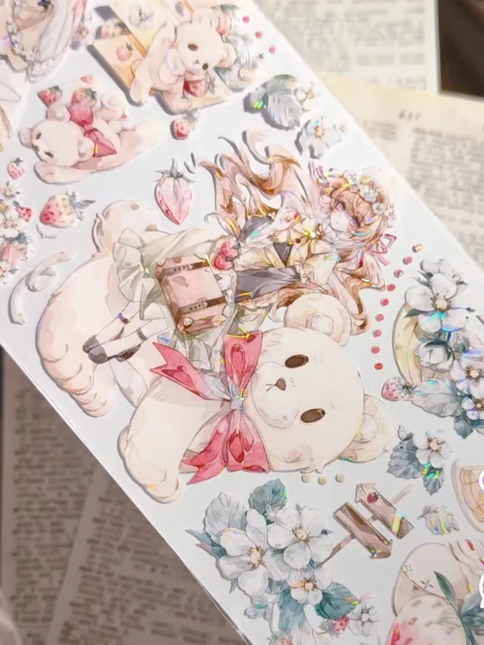 Kawaii Straberry Bear Girl Rabbit Cute Washi ПЭТ-лента блестящая